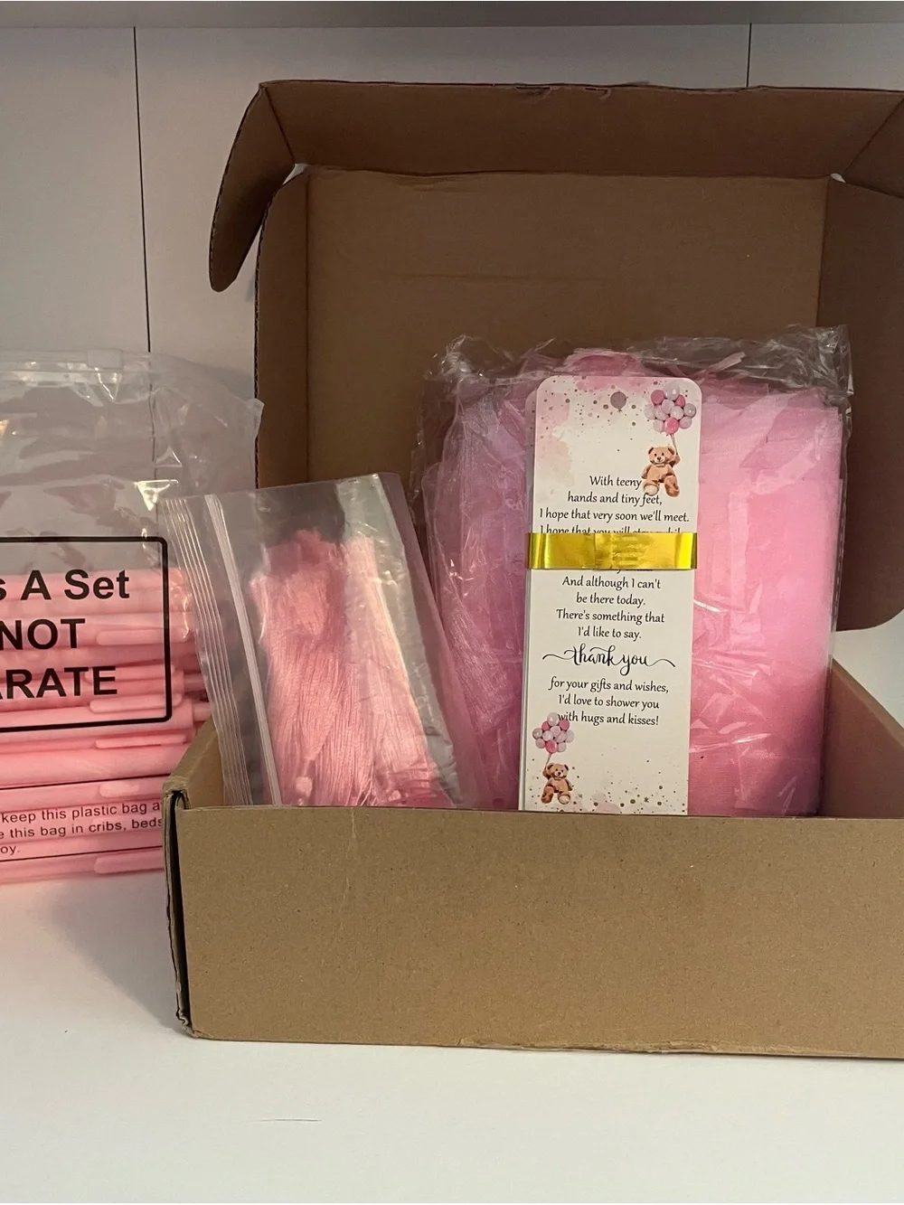 Pink Baby Shower Favor Set - Pink Tulle & Ribbon 50 Piece set.
